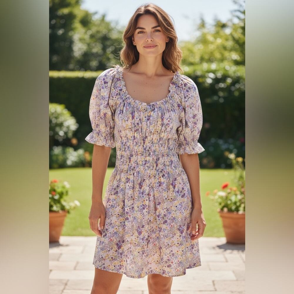 Levi's Verenne Floral Puff Sleeve Off-the-Shoulder Poplin Mini Dress Size XL NWT